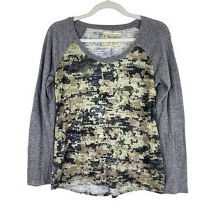 Nation LTD Womens‎ Raglan Camouflage Shirt Cotton Gray Casual Lightweight Medium